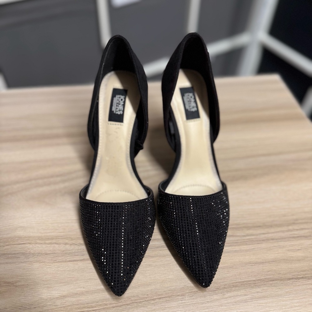 Jones New York Catie Pointy Toe Dress Pumps Rhinestone Elegant Black Heels - Picture 4 of 11